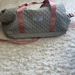Quilted Gray and Pink Duffle Bag
